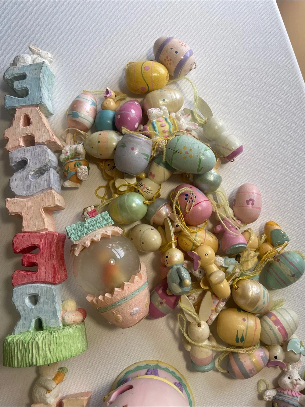 Vintage Easter Decor over 50 pieces bunnies, eggs, ornaments, pastel colors